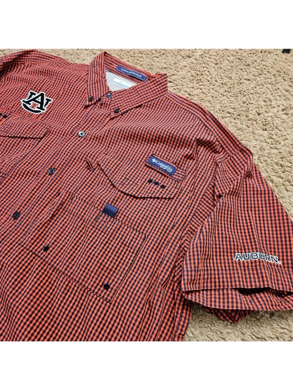 Columbia PFG Super Bonehead Fishing Shirt Mens L Plaid Y2K Auburn Tigers NCAA - Picture 4 of 12